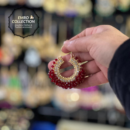 Maroon earrings, hoop earrings, Pakistani earrings, High quality Pakistani jewellery. suitable for wedding and parties