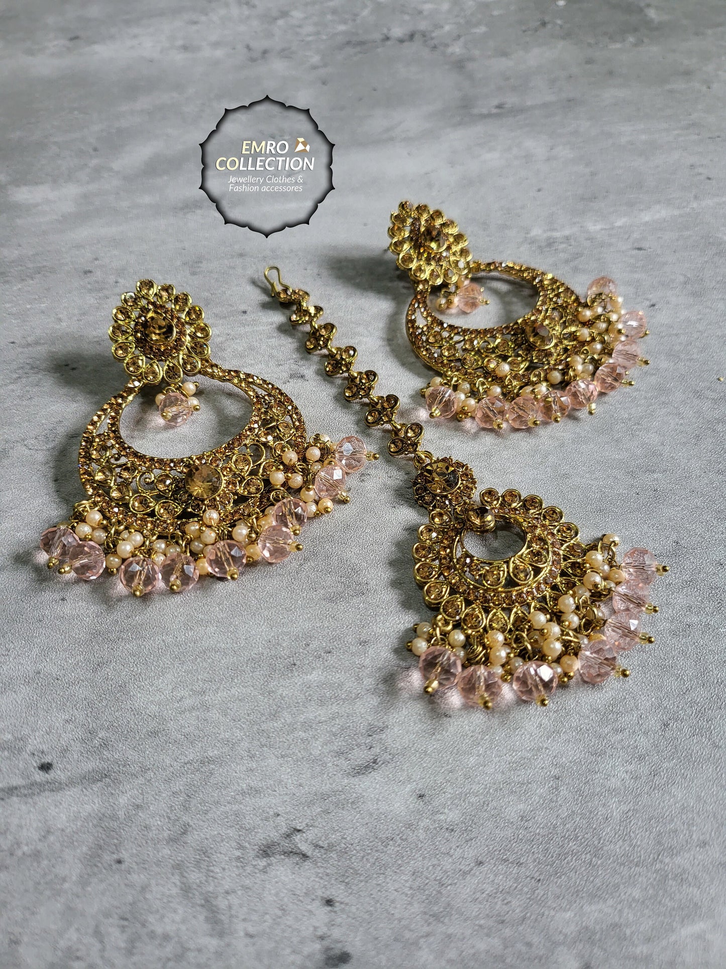 pink earrings tikka set, baby pink earrings, wedding jewellery, high quality indian jewellery. suitable for wedding and parties