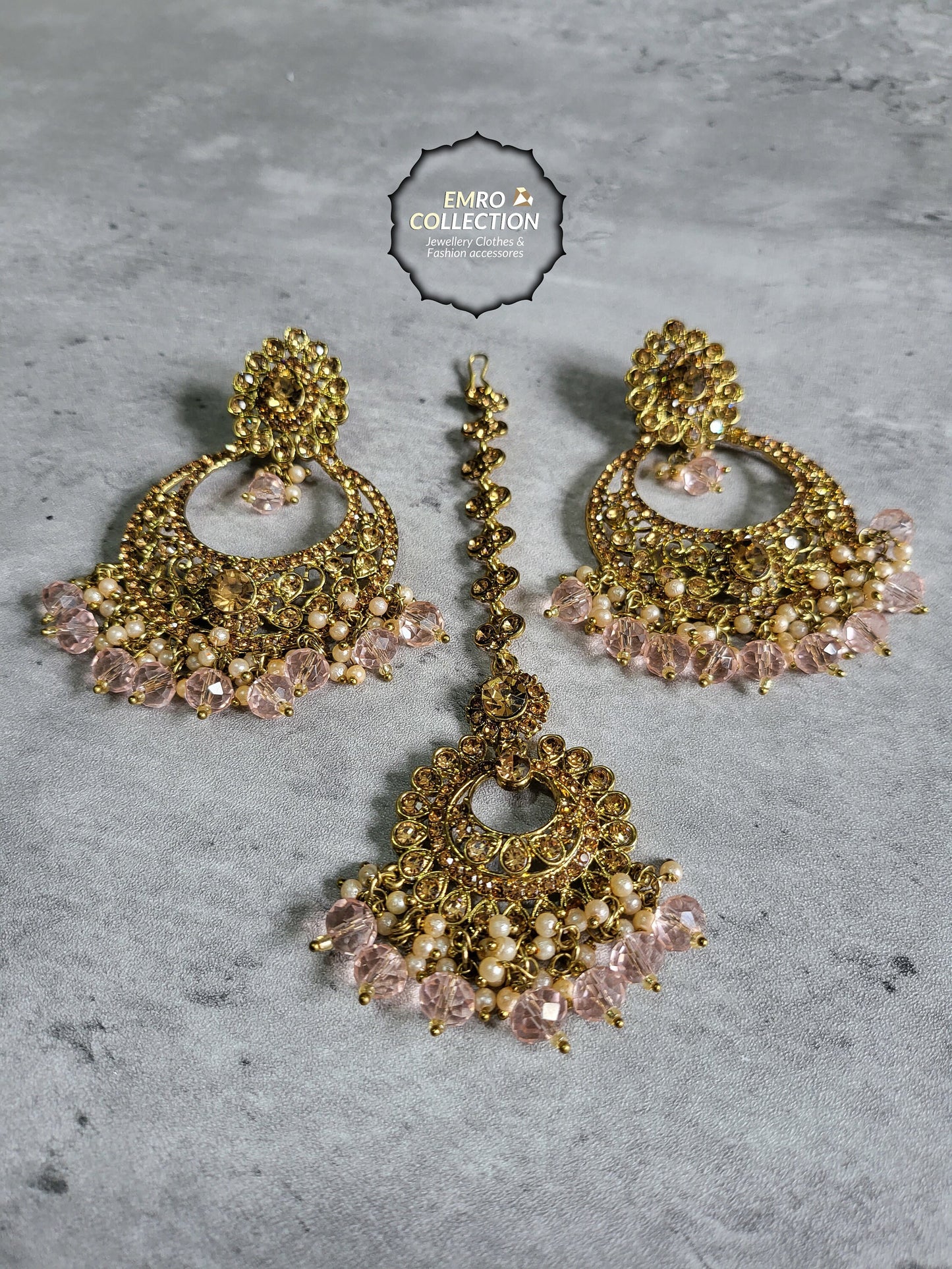 pink earrings tikka set, baby pink earrings, wedding jewellery, high quality indian jewellery. suitable for wedding and parties