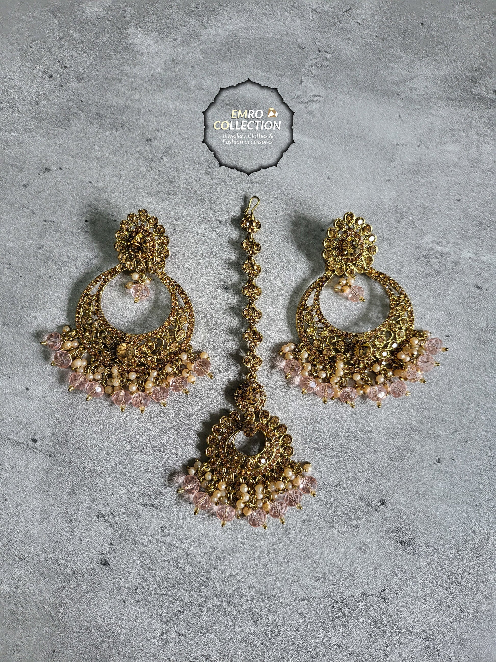 Pink earrings tikka set, baby pink earrings, wedding jewellery, High quality Indian jewellery. suitable for wedding and parties